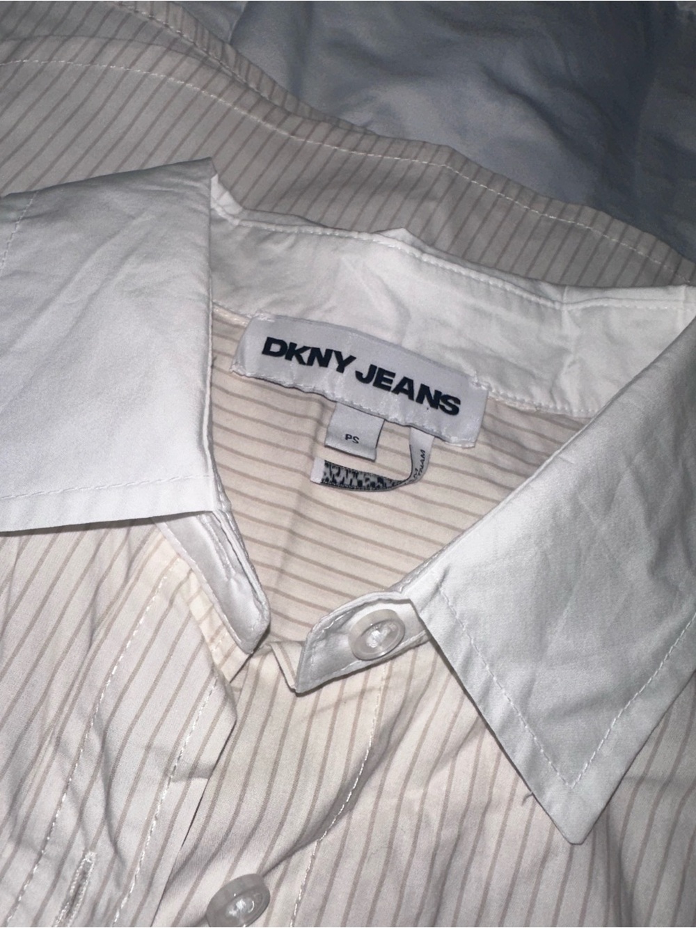DKNY Cream Pinstripe Dress Shirt with White Collar & Cuffs